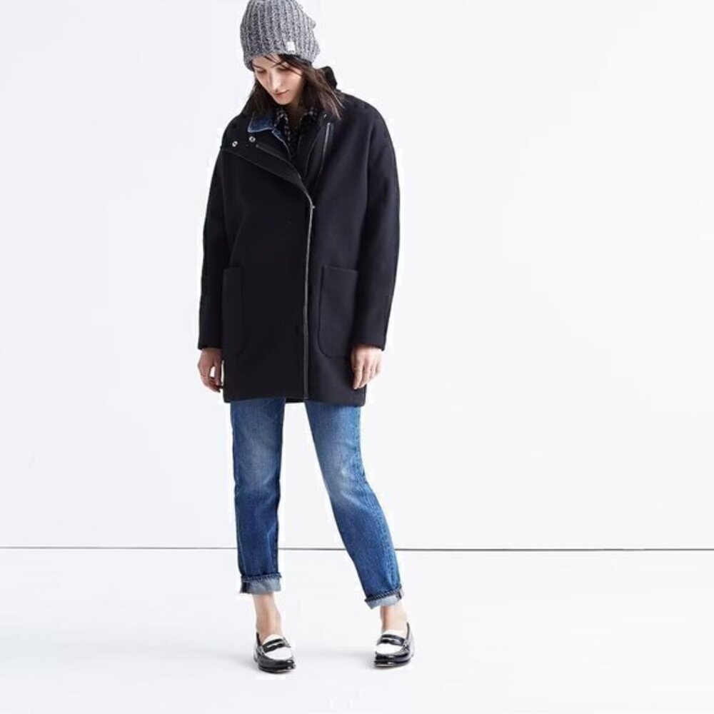 Madewell Black Wool City Grid Coat Size 0